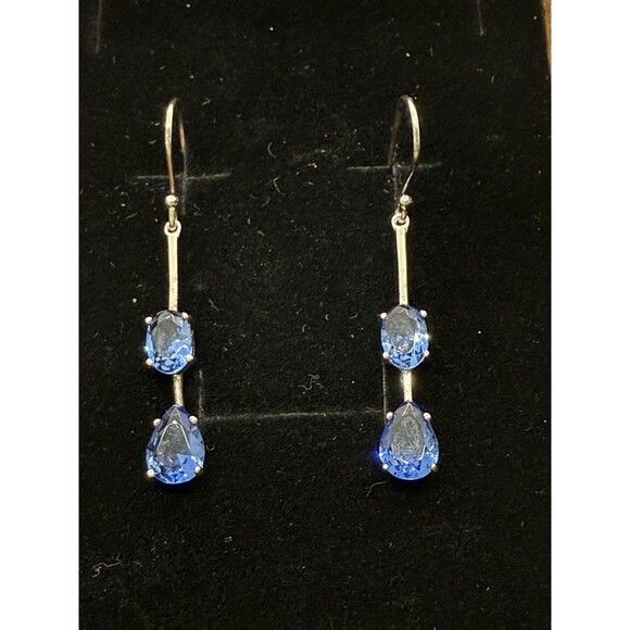 Vintage A.T.R. Jewelry 925 Sterling Silver Signed Tear Drop Earrings Blue Stone - Picture 8 of 12